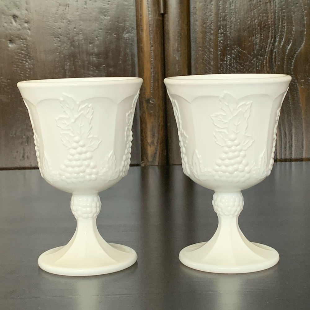 Colony Harvest Milk Glass Water Goblets - Set of 2